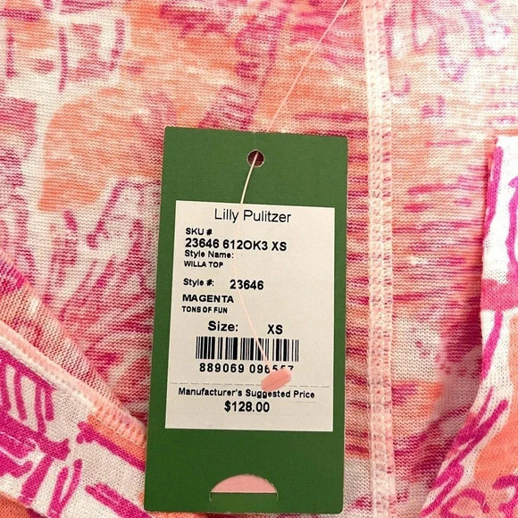 Lilly Pulitzer Sz XS Duval Top Linen Pink Cheeky Melon Rule Breakers NWT… - Picture 7 of 9